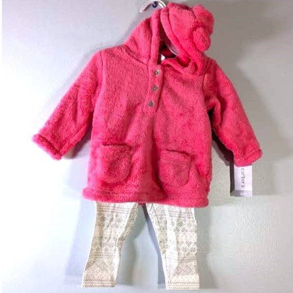 NWT Carter's Baby Girl's 2-PC Cardigan Leggings Set Hood Fair Isle 6M 9M… - Picture 2 of 7